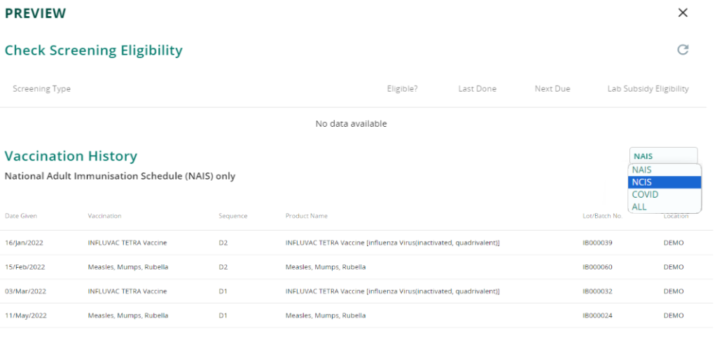 Vandas' NAIS / NCIS Vaccination History