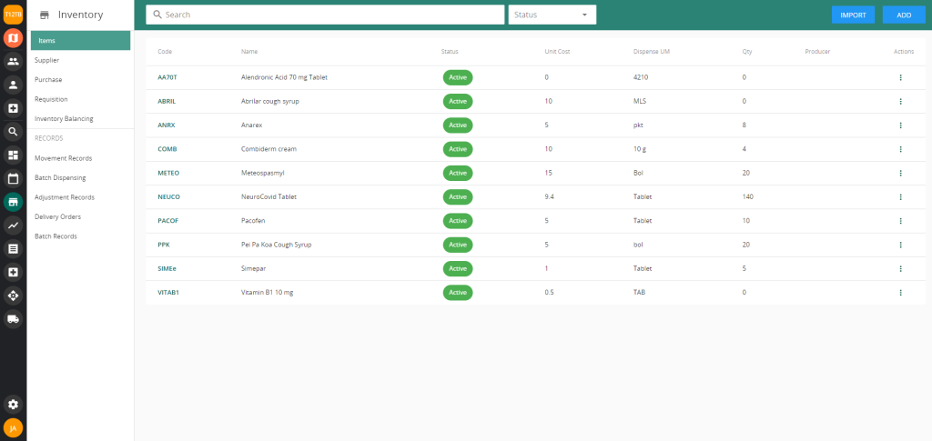 Vanda Clinic Management System's Inventory Module