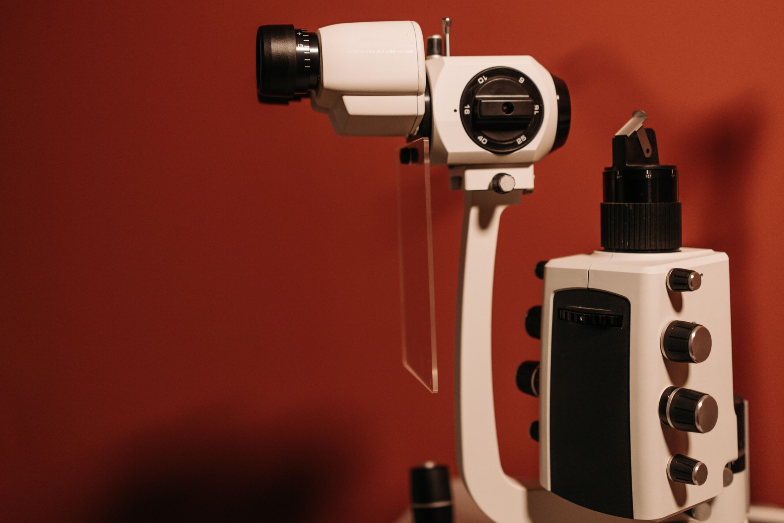 Slit Lamp for Eye Examinations Slit lamp microscope used for eye examinations in an ophthalmology clinic
